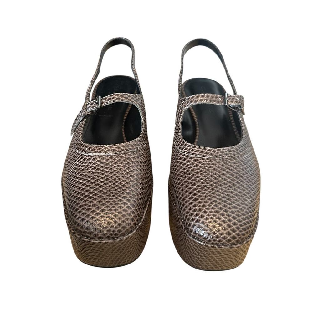 Robert Clergerie Brown Embossed Leather  Mary Jane Slingback Platform Heels 8 - Picture 2 of 8